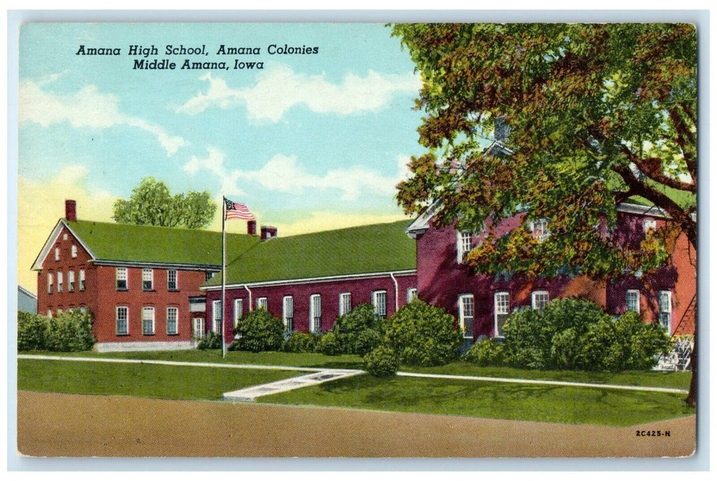 c1940 Amana High School Amana Colonies Middle Exterior Road Amana Iowa Postcard