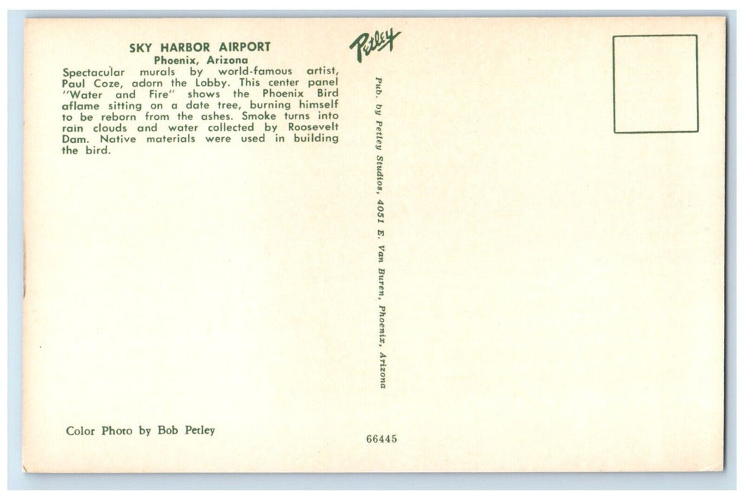 c1960 Sky Harbor Airport Water And Fire Lobby Phoenix Arizona AZ Petley Postcard