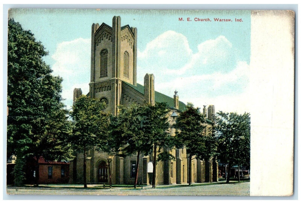 1907 Exterior View M. E Church Building Street Warsaw Indiana IN Posted Postcard
