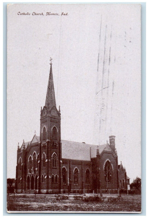 1911 Exterior View Catholic Church Building Muncie Indiana IN Vintage Postcard
