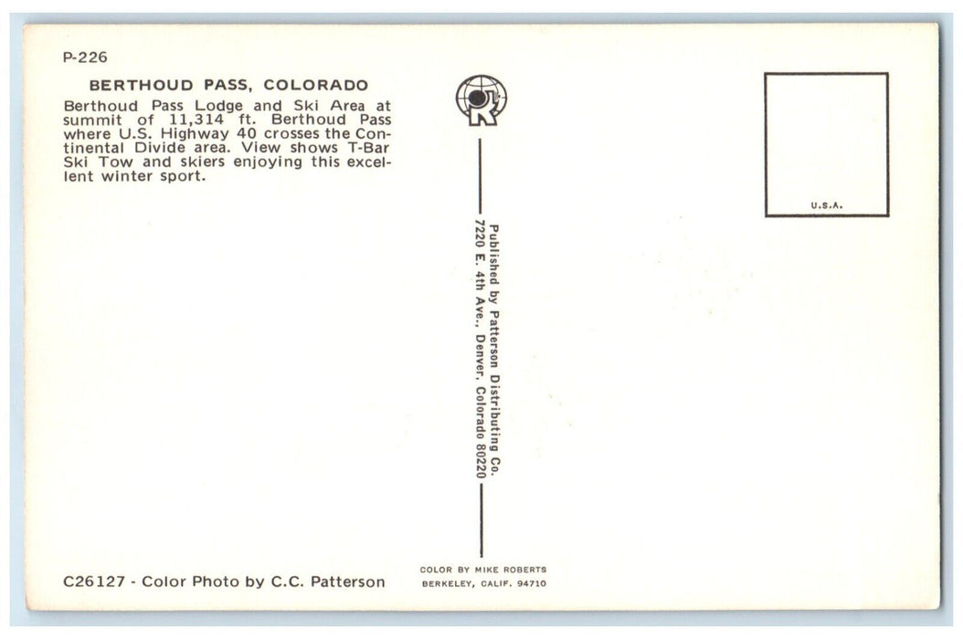 c1960 Berthoud Pass Lodge Ski Area Berthoud Pass Colorado CO Unposted Postcard