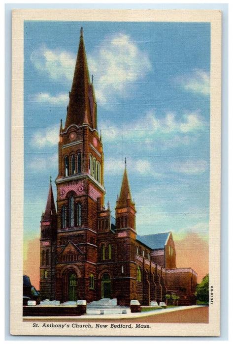 c1940 St. Anthony's Church Exterior Building New Bedford Massachusetts Postcard