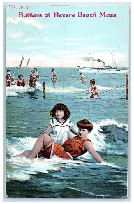 c1905 Swimming Children Bathers Revere Beach Massachusetts MA Unposted Postcard