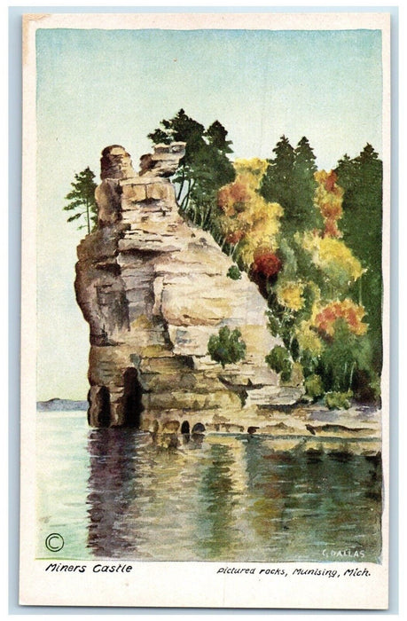 c1940 Miners Castle Pictured Rocks Cliff Munising Michigan MI Vintage Postcard