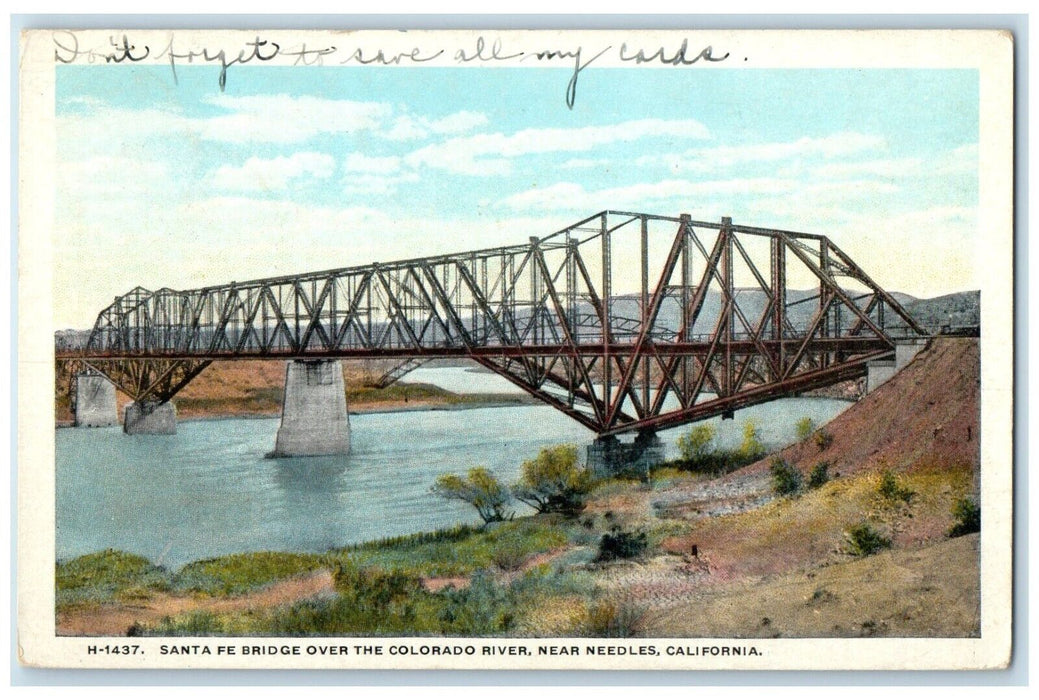 c1920 Santa Fe Bridge Colorado River Needles California CA Fred Harvey Postcard
