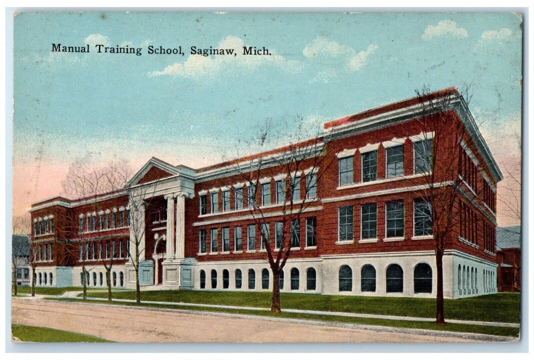 1915 Manual Training School Exterior Building Saginaw Michigan Vintage Postcard