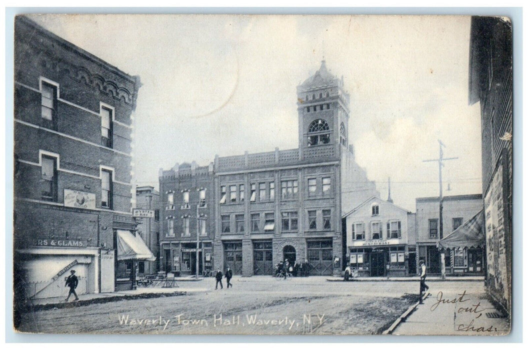 1906 Roadside View Waverly Town Hall Buildings Waverly New York Antique Postcard