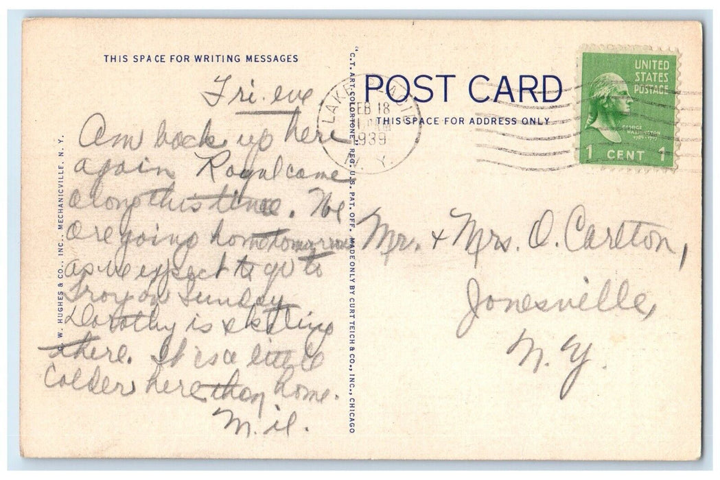 1939 Whiteface Mountain Lake Placid Adirondacks Mountains New York NY Postcard