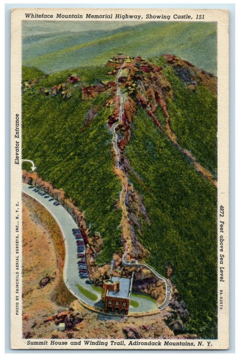 1940 Whiteface Mountain Memorial Highway Castle Adirondacks New York NY Postcard