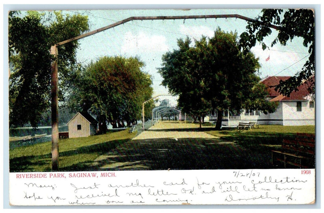 1907 Riverside Park Exterior Building Saginaw Michigan Vintage Antique Postcard