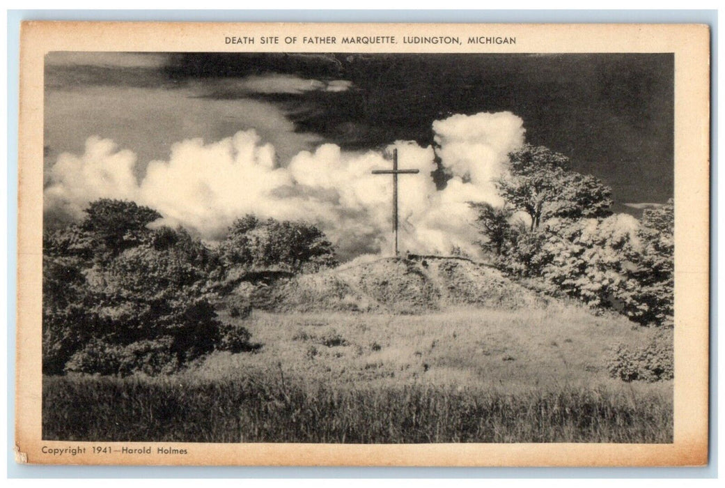 1940 Scenic View Death Site Father Marquette Ludington Michigan Antique Postcard