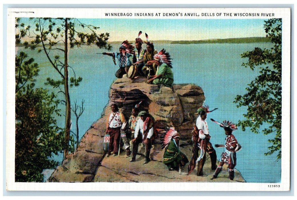 c1940 Winnebago Indians Demon Anvil Dells Wisconsin River WI Vintage Postcard