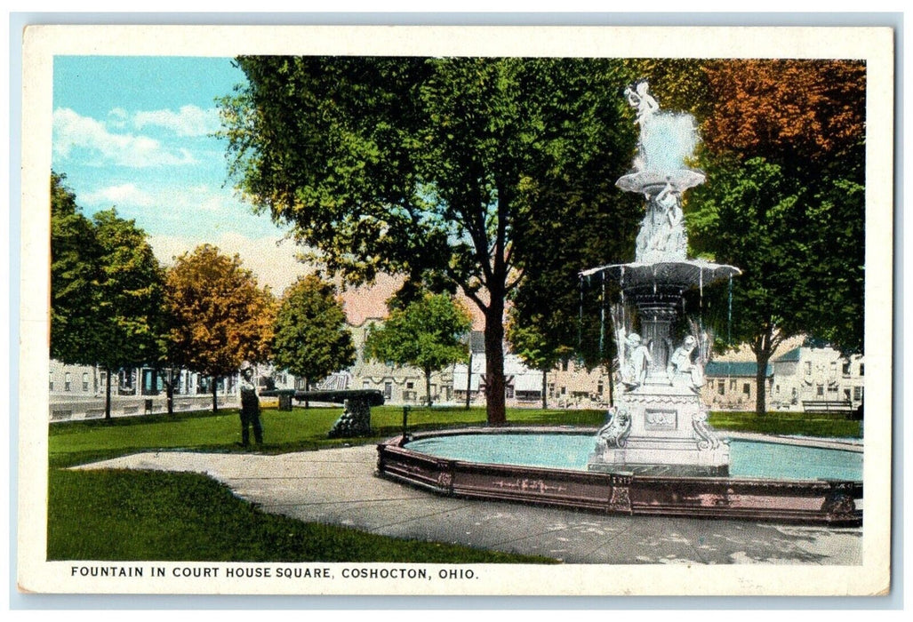 c1920 Scenic View Fountain Court House Square Coshocton Ohio OH Antique Postcard