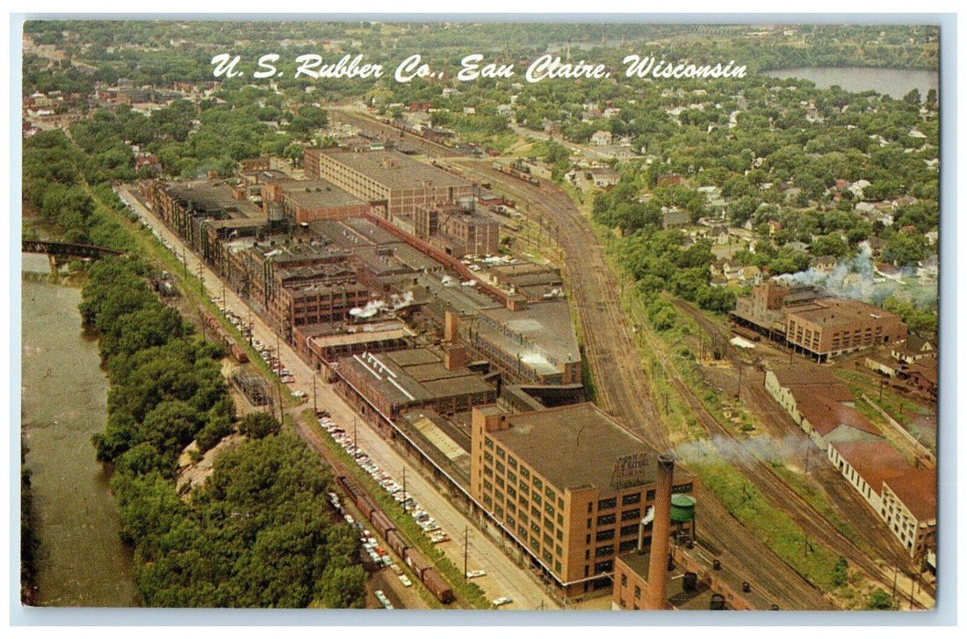 1960 Aerial View US Rubber CO Buildings Eau Claire Wisconsin WI Antique Postcard
