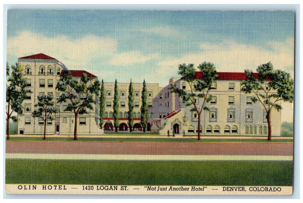 c1950's Olin Hotel Building Scene Street Denver Colorado CO Antique Postcard