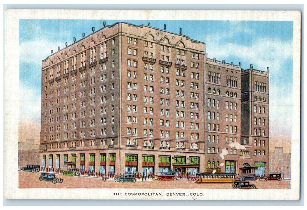 c1930's The Cosmopolitan Building Cars Street View Denver Colorado CO Postcard