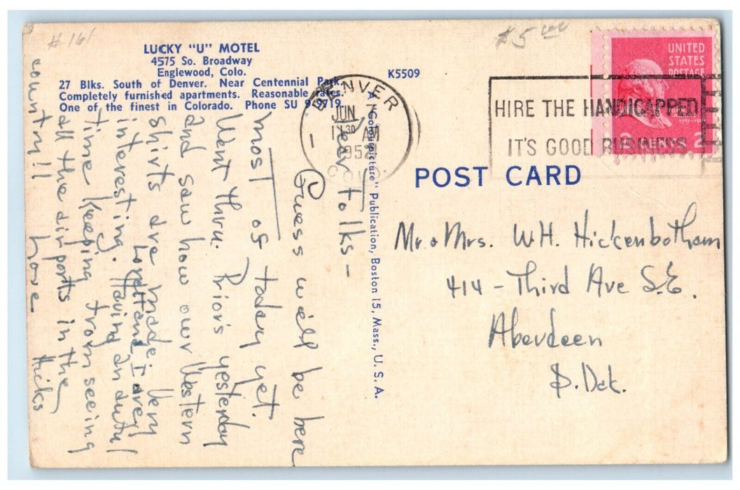 1952 Lucky U Motel Roadside Denver Colorado CO Posted Vintage Postcard