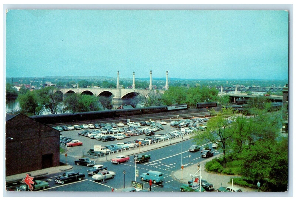 c1960 Birdseye View Memorial Bridge Connecticut River Springfield Mass Postcard