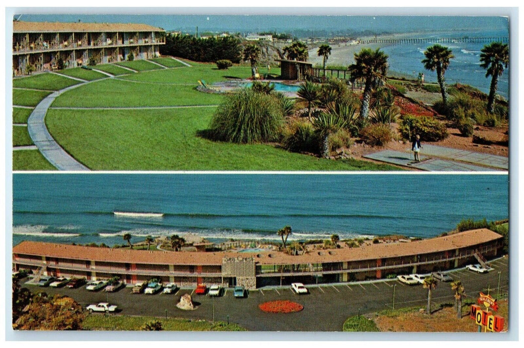 Sea Crest Motel Roadside Pismo Beach California CA Dual View Vintage Postcard