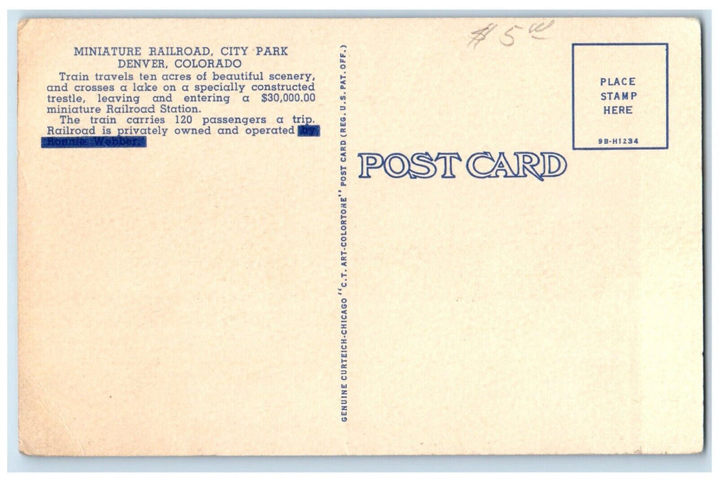 c1940's America's Miniature Railroad City Park Denver Colorado CO Postcard