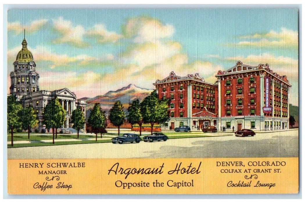 c1950's Argonaut Hotel Building Opposite The Capitol Denver Colorado CO Postcard
