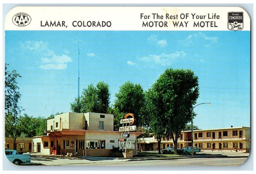 c1950's Motor Way Motel Roadside Cars Lamar Colorado CO Vintage Postcard