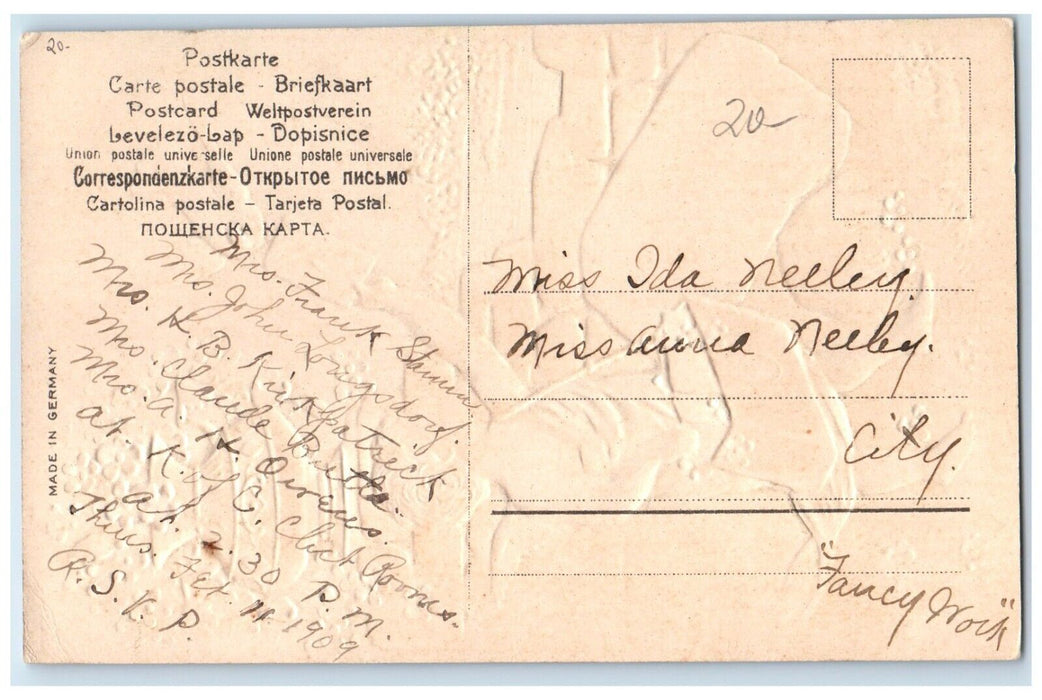 c1910's Valentine Angel Mailman Flowers Dove Sending Letter Embossed Postcard