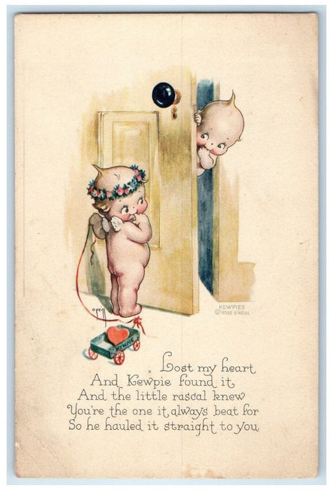 c1910's Valentine Cupid Kewpie O Neil Knocking Door Gibson Antique Postcard