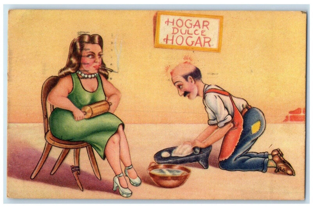 1961 Mexican Wife Smoking Cigar Servant Husband San Diego California CA Postcard