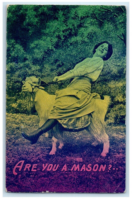 1911 Woman Riding Goat Masonic Lodge Point Marion Pennsylvania PA Postcard