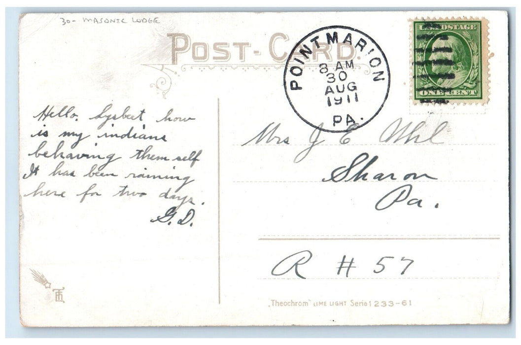 1911 Woman Riding Goat Masonic Lodge Point Marion Pennsylvania PA Postcard