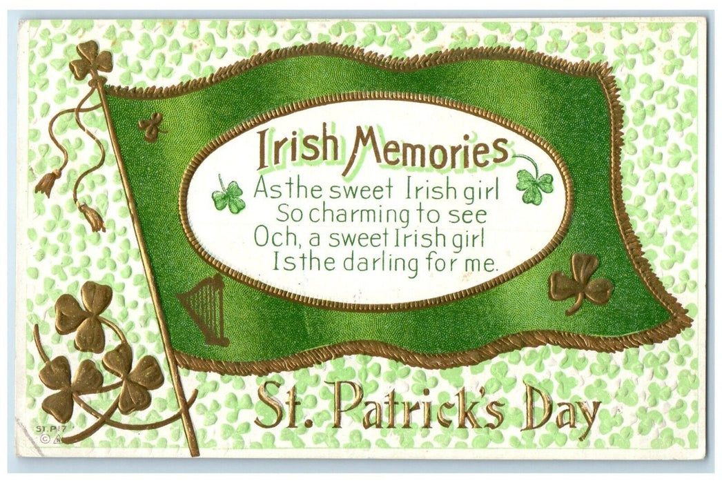 St. Patrick's Day Shamrock Flag Irish Memories Enfield Hants Co, NS Postcard