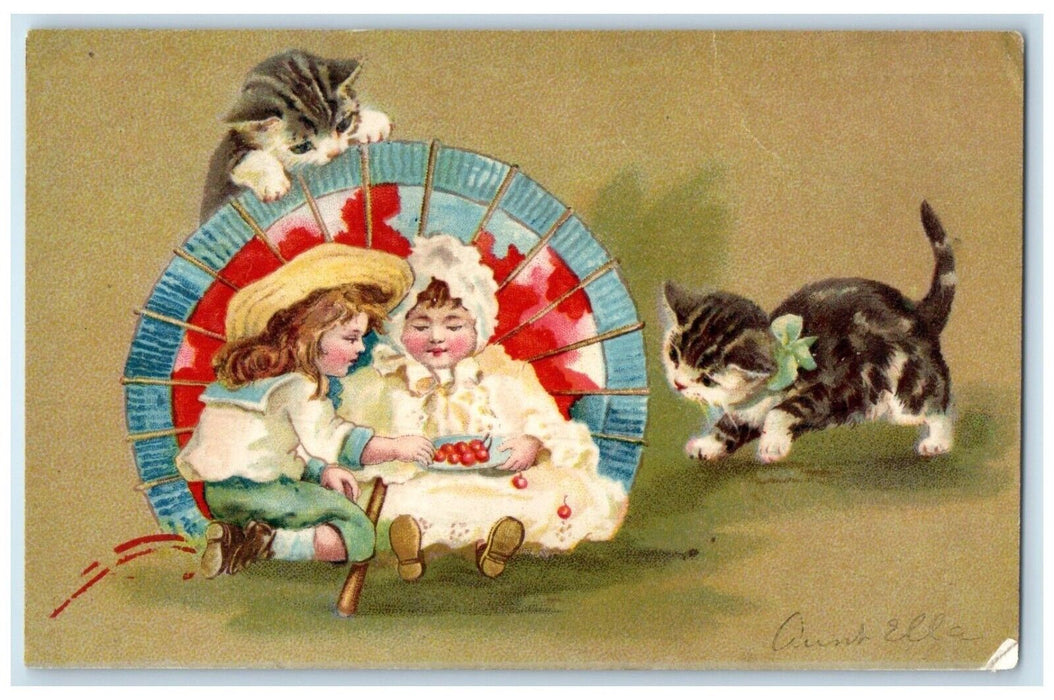 1908 Cute Cat Kitten Children Playing Hopewell New Jersey NJ Antique Postcard