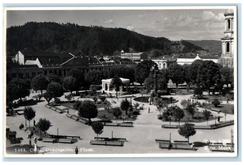 c1950's Park Plaza View Trees Chair Concepcion Chile Vintage RPPC Photo Postcard