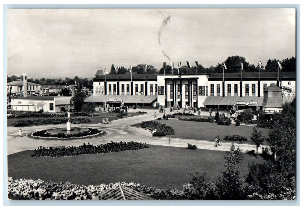 1960 Building Fountain Park Garden Center View Wels Austria RPPC Photo Postcard