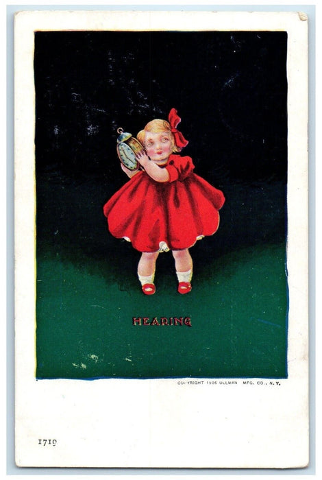 1907 Little Girl Hearing Clock Wall Parks Creek Lunenburg NS Canada Postcard