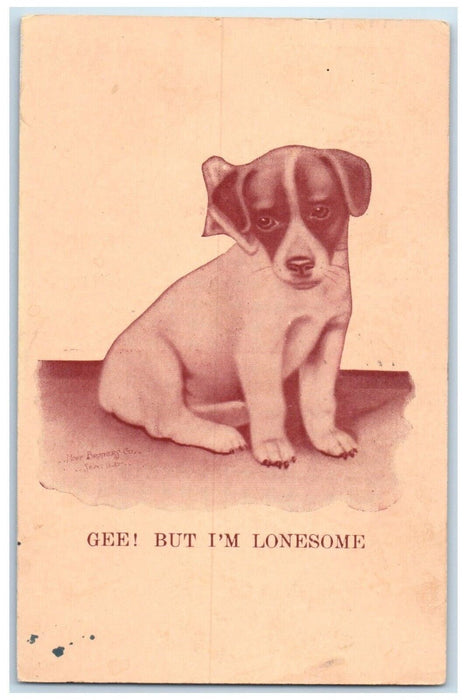 1910 Cute Puppy Dog Gee But I'm Lonesome Seattle Washington WA Antique Postcard