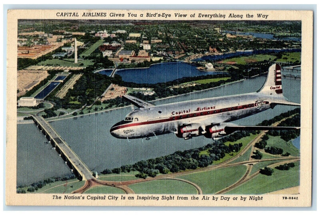 1949 Capital Airlines Airplanes Bird's Eye View New York NY Vintage Postcard