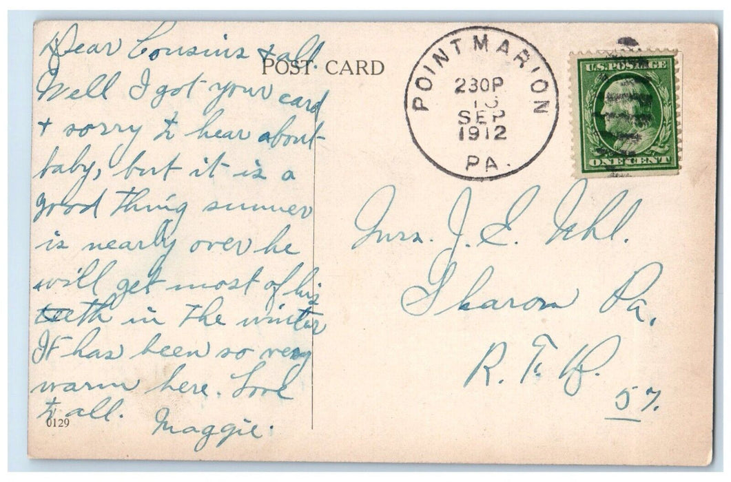 1912 Pretty Girl Curly Hair Studio Point Marion Pennsylvania PA Antique Postcard