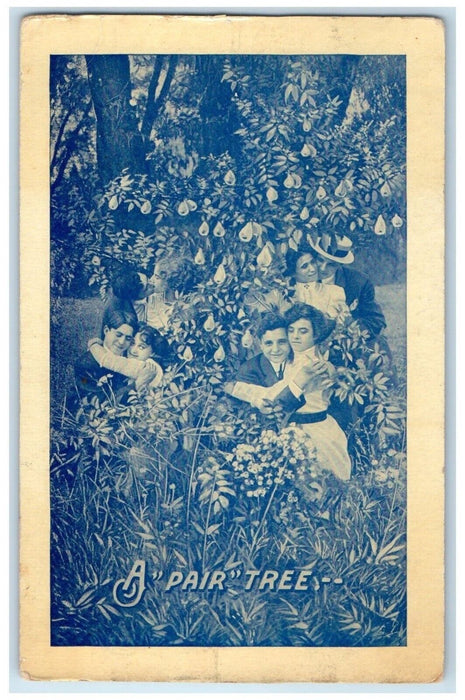 1911 A Pair Tree Couple Romance Kissing Dallas City Illinois IL Antique Postcard
