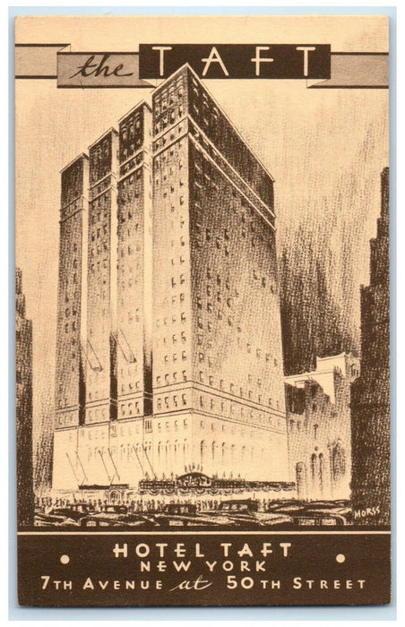 View Of Hotel Taft Building Cars Street View New York NY Vintage Postcard