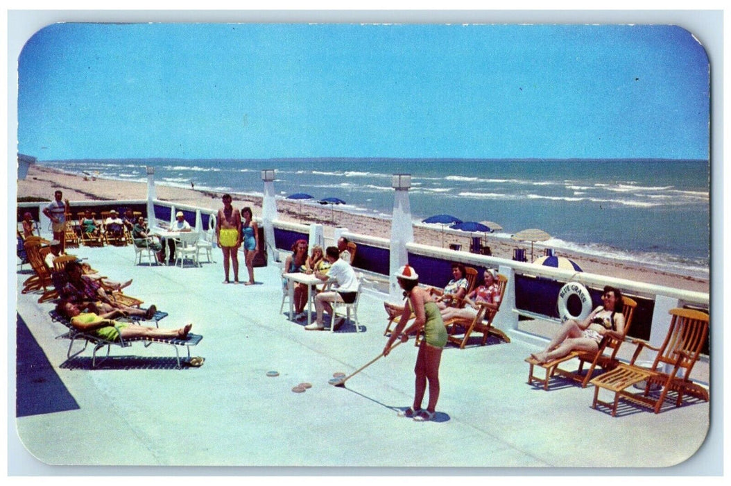 c1950's The Deck Of The Blue Grass Motel Miami Beach Florida FL Vintage Postcard