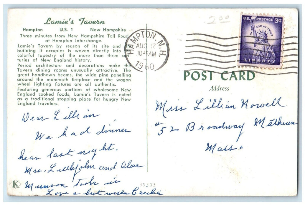 1960 Lamie's Tavern Dining Room Hampton New Hampshire NH Multiview Postcard