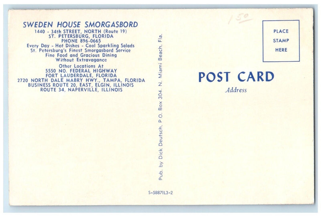 c1950's Sweden House Smorgasbord St. Petersburg Florida FL Multiview Postcard