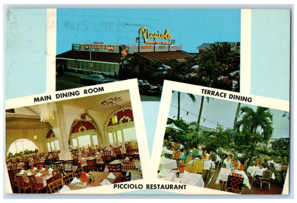 1967 Piccioli Restaurant Miami Beach Florida FL Multiview Vintage Postcard