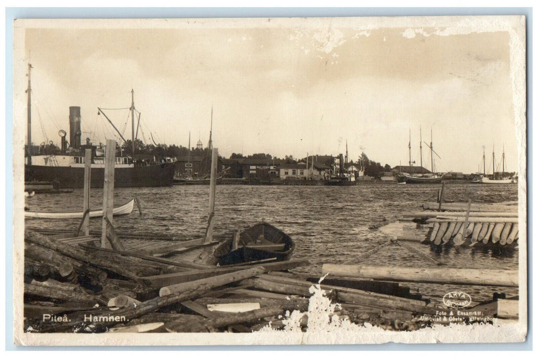 c1930's The Port of Pitea Norrbotten County Sweden Vintage RPPC Photo Postcard