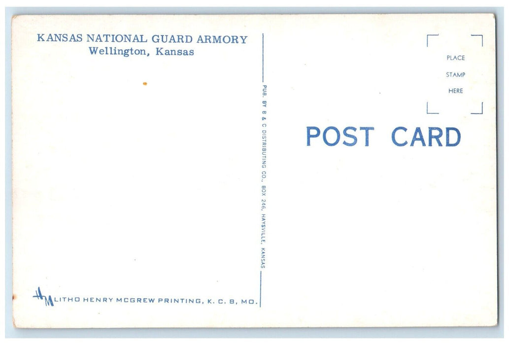 c1930's Kansas National Guard Armory Building Wellington Kansas KS Postcard