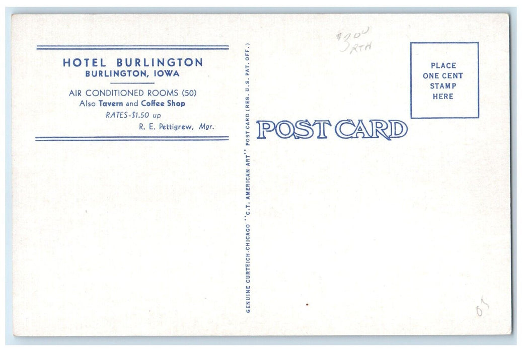 c1930's Hotel Burlington Building Cars Burlington Iowa IA Vintage Postcard