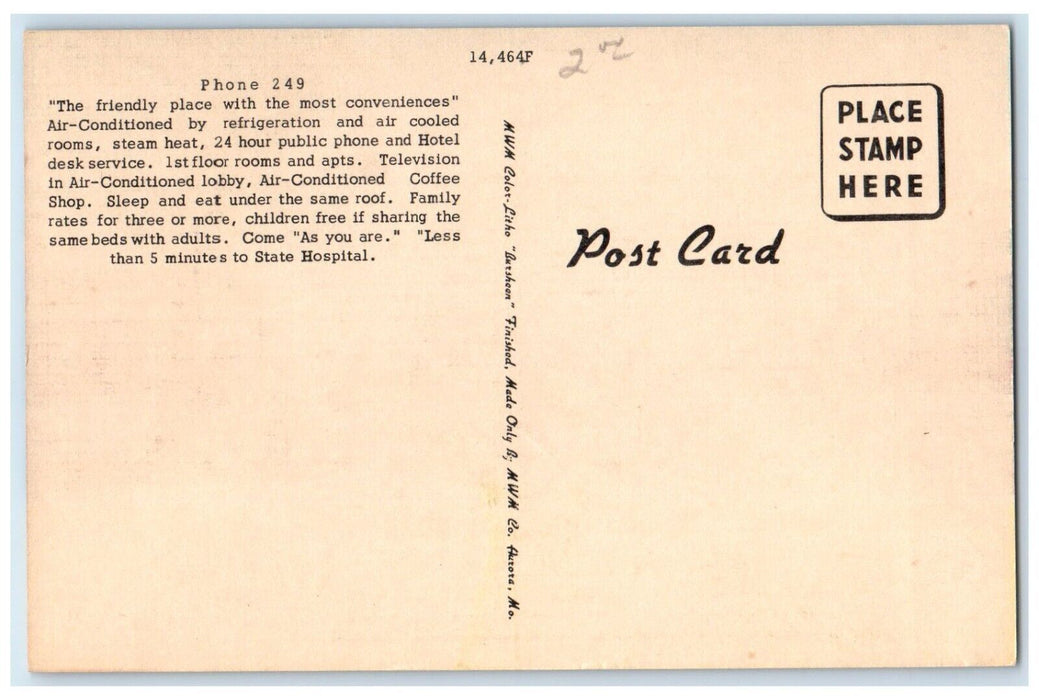 c1950's Mt. Vernon Hotel Coffee Shop And Bus Station Mt. Vernon MO Postcard