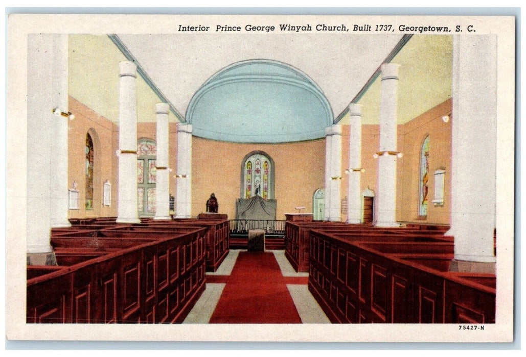 Interior Prince George Winyah Church Georgetown South Carolina SC Postcard
